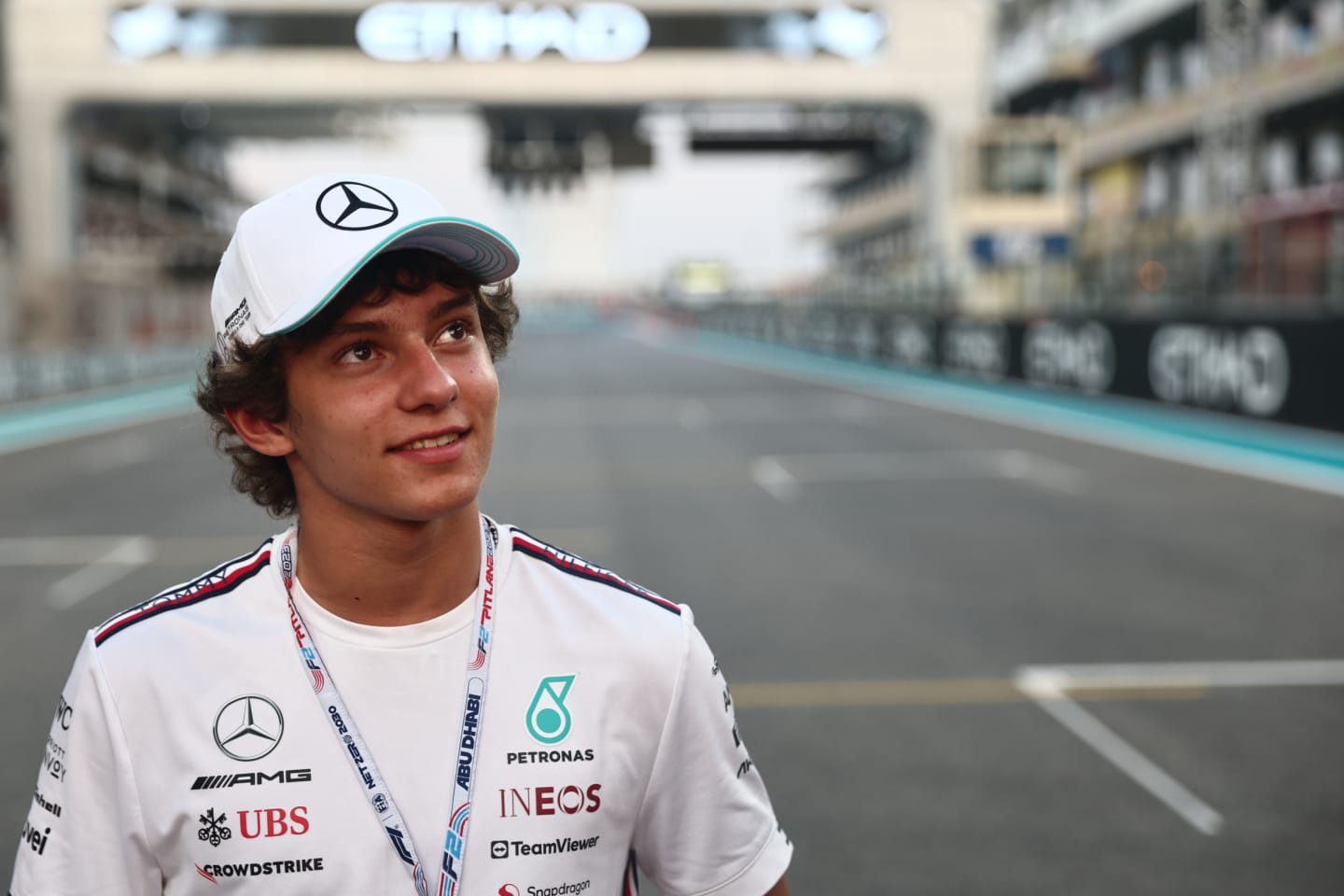 Andrea Kimi Antonelli after the sprint race at the Formula 2 Round at Yas Marina Circuit in Abu